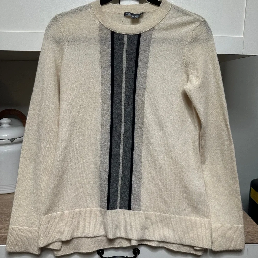 Vince 100% Cashmere Regimental Stripe Sweater‎ Crewneck Quiet Luxury Women's XS